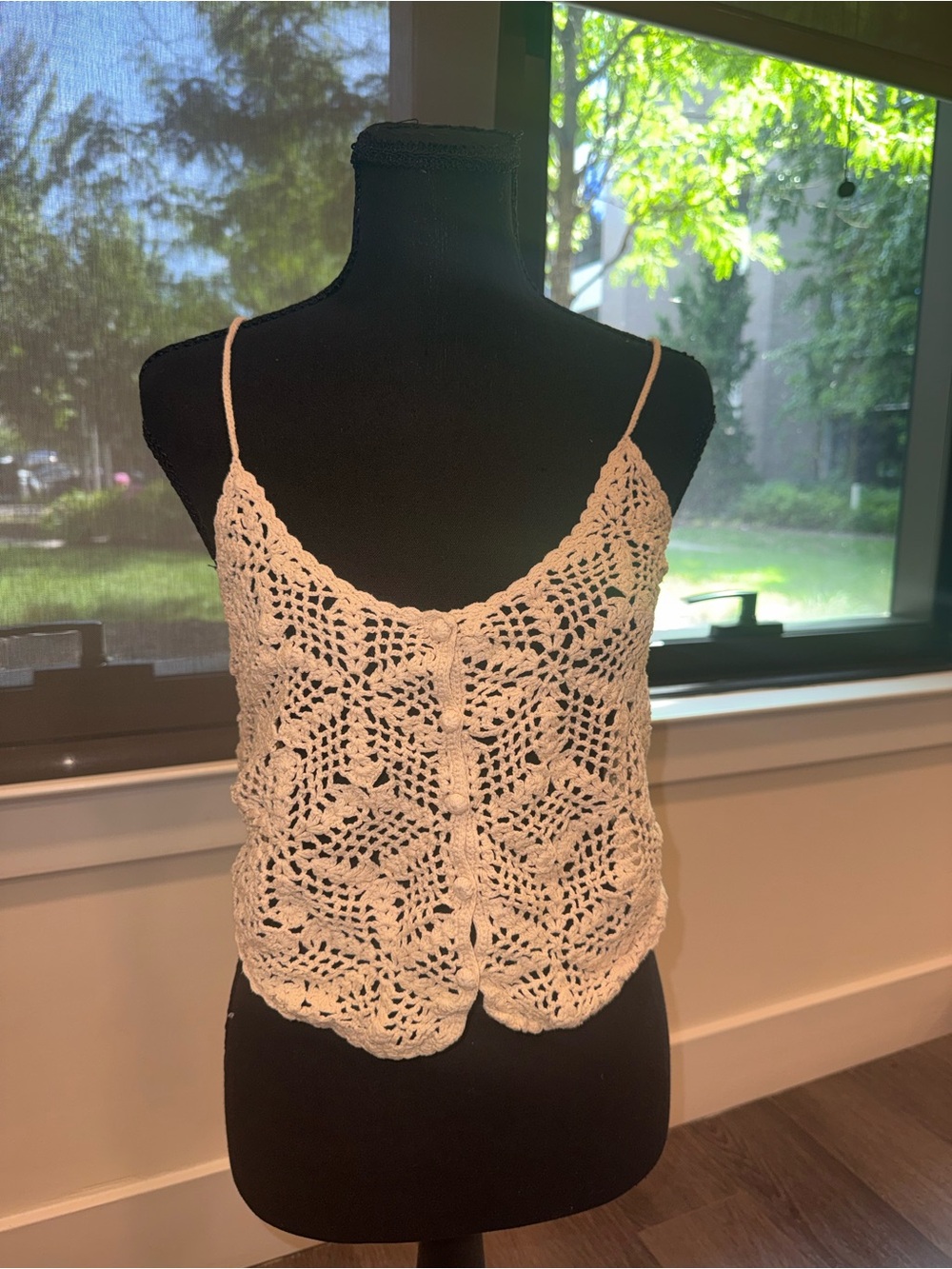 La Hearts Cream Crochet Lace Camisole Tank Top